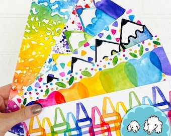 Back To School Rainbow Watercolor Bulletin Board Borders, Printable Watercolor Classroom Theme Decor, Rainbow Classroom Decorations
