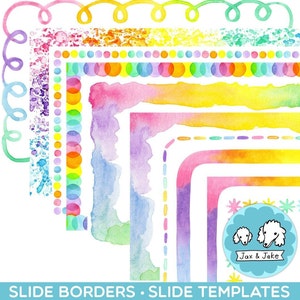 Pastellregenbogen-Aquarell-Slide-Bordüren, bearbeitbare Google Slides-Vorlage, Frühling und Ostern Powerpoint-Hintergründe für Lehrer, Klassenzimmer