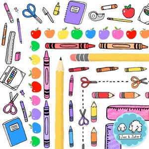 Bordes para clipart escolares, clipart para maestros, útiles escolares, manzana arcoíris, crayón, marcos para clipart de regreso a clases, semana de agradecimiento a los maestros