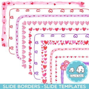 Valentijnsdag Google Slides-sjablonen, aquarel DIA-rand clipart, PowerPoint Templates for Teachers, Hartbreedbeeld Clip Art 16:9