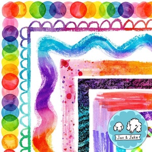 COLORFUL Rainbow Clipart Page Borders, Watercolor and Sketchy Rainbow Clip Art Frames For Art Teachers, LGBTQ Pride Month, Rainbow Classroom