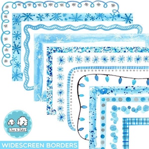 Aquarelle bleu hiver SLIDE bordure Clipart, modèles de diapositives Google de Noël, Noël, diapositives PowerPoint modifiables pour les vacances pour les enseignants