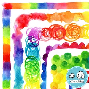 Arc en ciel aquarelle Page bordures Clip Art, Clipart cadres pour les enseignants, décor de salle de classe, mois de la fierté, professeur d’Art, peinture Boarder PNG