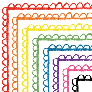 Crayon Cuteness Scallop Borders Clipart, Leuke en Kleurrijke Clip Art Frames PNG