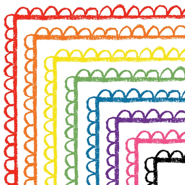 Crayon Cuteness Scallop Borders Clipart, Cute and Colorful Clip Art Frames PNG