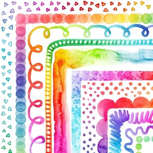 Regenboog aquarelranden | Ombre regenboogmix paginaranden aquarel clipart / aquarel clip art frames, png
