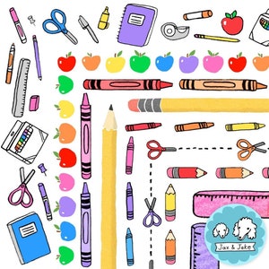 School Clipart Borders, Teacher Clipart, Supplies, Rainbow Apple, Crayon, Clip Art Frames For Back To School, Teacher Appreciation Week