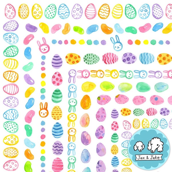 Watercolor Easter Clipart Borders, Spring Rainbow Easter Egg, Cute Easter Bunny Clip Art Frames PNG