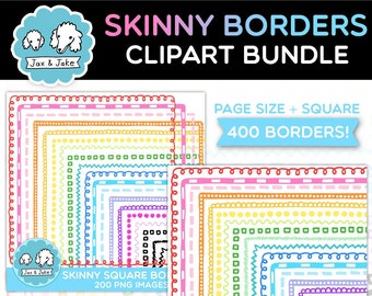 Skinny Border Bundle! 400 Matching Page + Square Thin Clipart Frames | 20 Colors - Includes Black, White and Pastel Colors