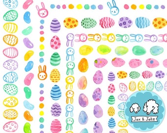 Watercolor Easter Clipart Borders, Spring Rainbow Easter Egg, Cute Easter Bunny Clip Art Frames PNG