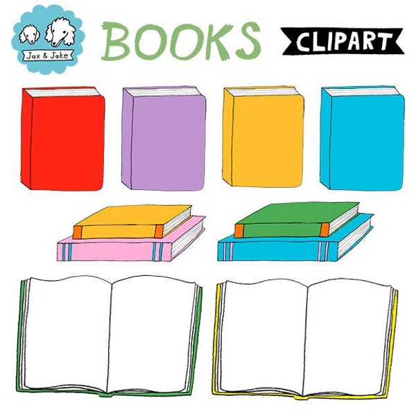 Hand Drawn Open and Closed Books Clipart - School Library Sign, School Clipart, Reading, Teacher Blank Book Cover Doodle Clip Art PNG