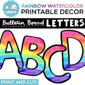 Printable Rainbow Watercolor Bulletin Board Letters And Numbers, Elementary Teacher, Rainbow Classroom Decor, Back To School Door Decoration