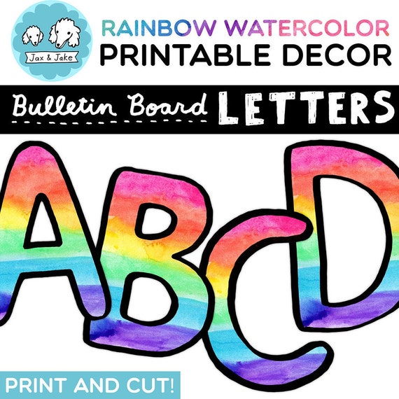 Printable Rainbow Watercolor Bulletin Board Letters and 