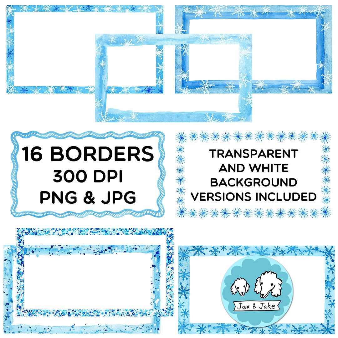 Blue Winter Watercolor SLIDE Border Clipart, Christmas Google Slides ...