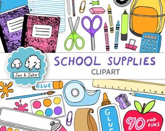 Clipart scuola, Clip art di forniture per il ritorno a scuola, matita, pastello, pennarello, quaderno, Clipart di zaino di carta per insegnanti, PNG per l&#39;aula