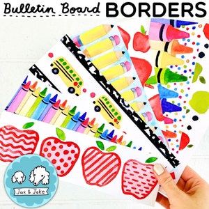 Printable Watercolor School Bulletin Board Borders - Crayon, Apple, Back To School Classroom Decor, Watercolor Classroom Theme Decorations