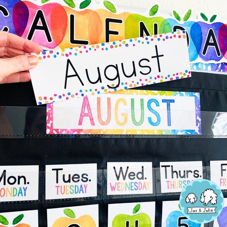 Watercolor Apples Editable Classroom Calendar Cards for Pocket Chart ...