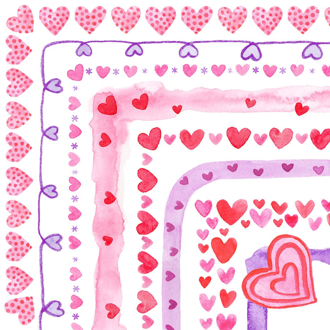 Watercolor Valentines Day Clipart Borders Heart Clip Art - Etsy