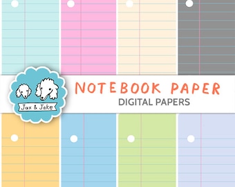 Lined Notebook Paper Clipart | Digital Paper Backgrounds | Pastel Paper Pages | School and Teacher Printable Notepad Page Clip Art PNG