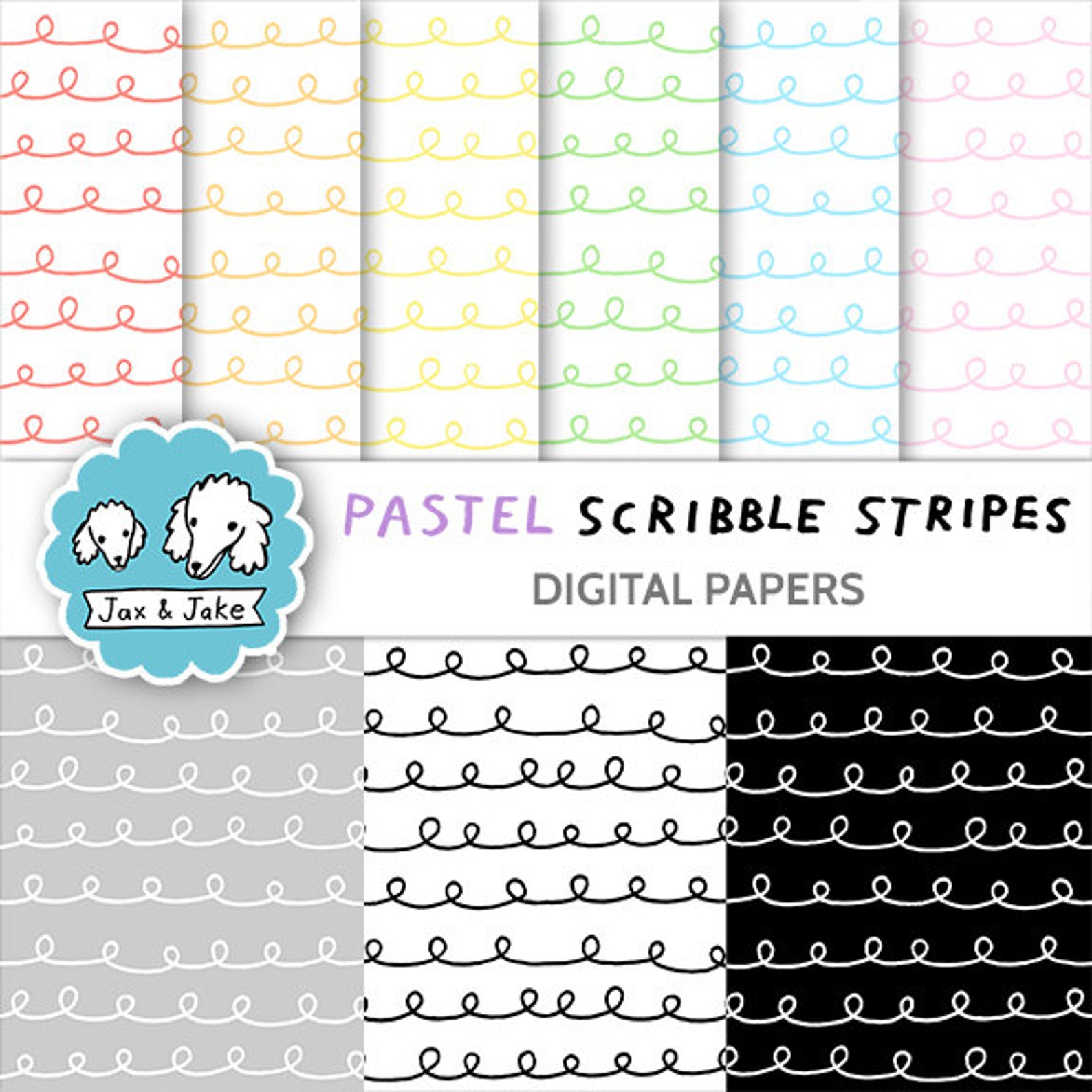 Pastel Rainbow Clipart, Scribble Stripes Digital Papers, Simple ...