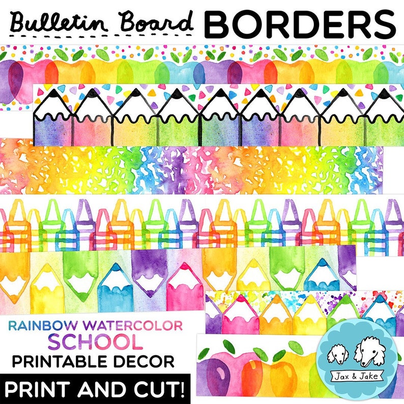 Back to School Rainbow Watercolor Bulletin Board Borders, Printable ...