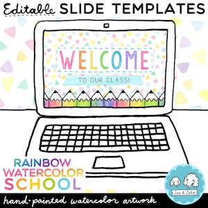 Rainbow Watercolor Back To School Slides Templates For Google Slides, Powerpoint, Daily Agenda, Morning Meeting, Editable Classroom Slides