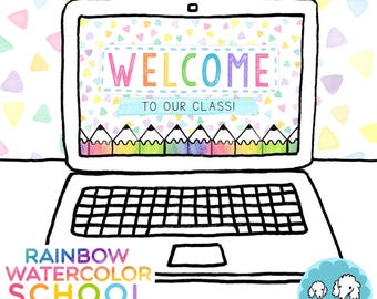 Rainbow Watercolor Back To School Slides Templates For Google Slides, Powerpoint, Daily Agenda, Morning Meeting, Editable Classroom Slides