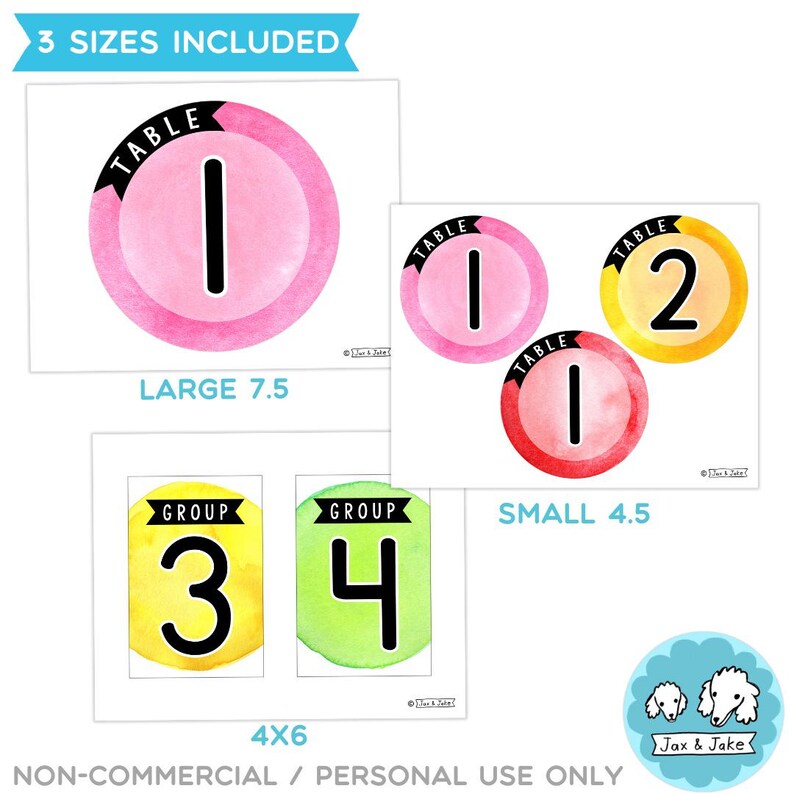 Editable Rainbow Watercolor Table and Group Number Signs Labels 1-8 ...