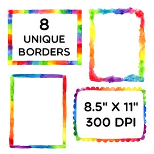 Rainbow Watercolor Page Borders Clip Art, Clipart Frames for Teachers ...