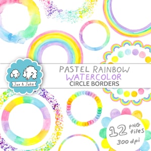 Bordures de Clipart cercle arc-en-ciel pastel, cadres Clipart Couronne aquarelle arc-en-ciel, printemps et Pâques Clip Art, Instagram point culminant icônes PNG