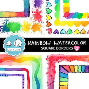 Rainbow Square Borders 2 / Rainbow Watercolor Border Clipart / Rainbow Borders