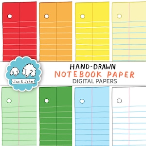 Clipart di carta per quaderni foderati disegnati a mano, sfondi di clip art di carta per appunti arcobaleno, pagine di blocco note digitali carine per insegnanti, PNG scolastici