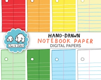 Hand Drawn Lined Notebook Paper Clipart, Rainbow Note Paper Clip Art Backgrounds, Cute Digital Notepad Pages For Teachers, School PNG