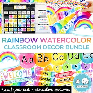 Rainbow Watercolor Classroom Decor Growing Bundle