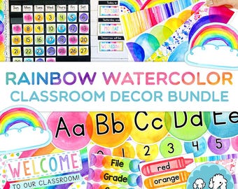 Paquete de decoración para el aula con acuarela arcoíris