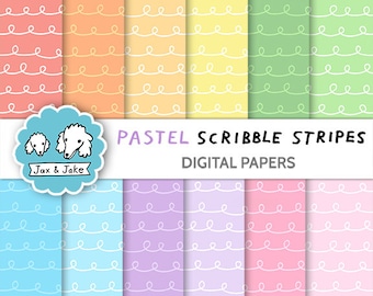 Pastel Rainbow Clipart, Scribble Stripes Digital Papers, Simple Backgrounds For Spring, Easter, Baby Shower, Girl, Boy, Gender Neutral JPG