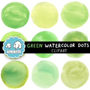 May include: Nine green watercolor dots in various shades of green, perfect for adding a touch of nature to your designs.  GREEN WATERCOLOR DOTS CLIPART