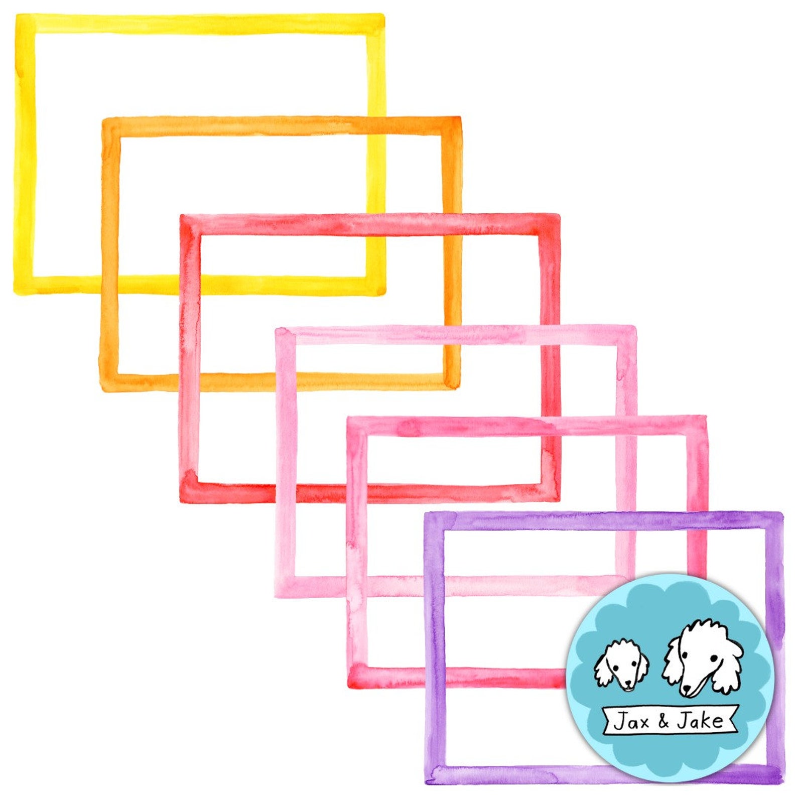 BASIC Watercolor Border Clipart, Hand Painted Rainbow Clip Art Frames ...