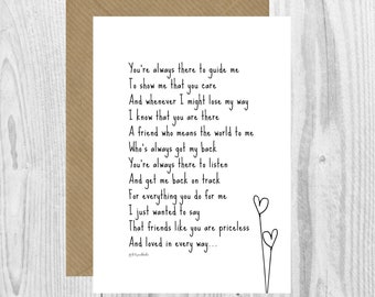 Priceless Friends Poem Card | Blank Greeting Card | Special Friend Card