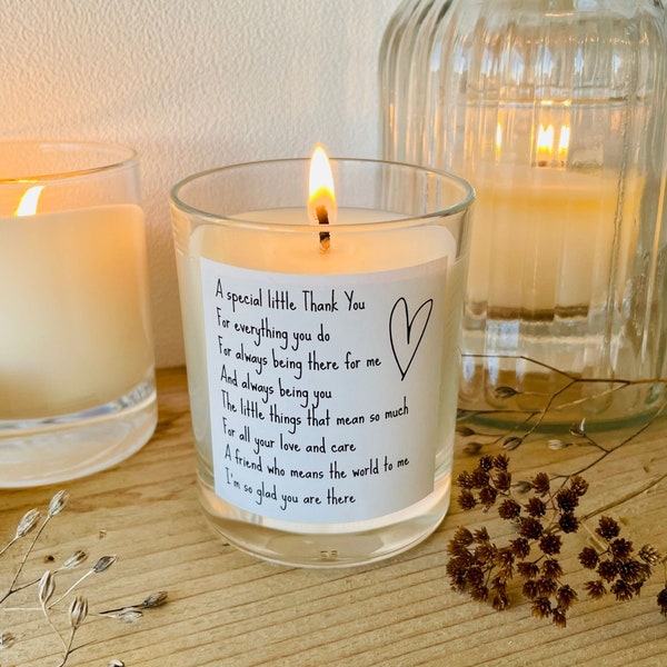 Scented Candle Friendship Thank You Gift | Friendship Poem Candle | Friendship Gift | Thank You Gift | Scented Glass Candle Gifts