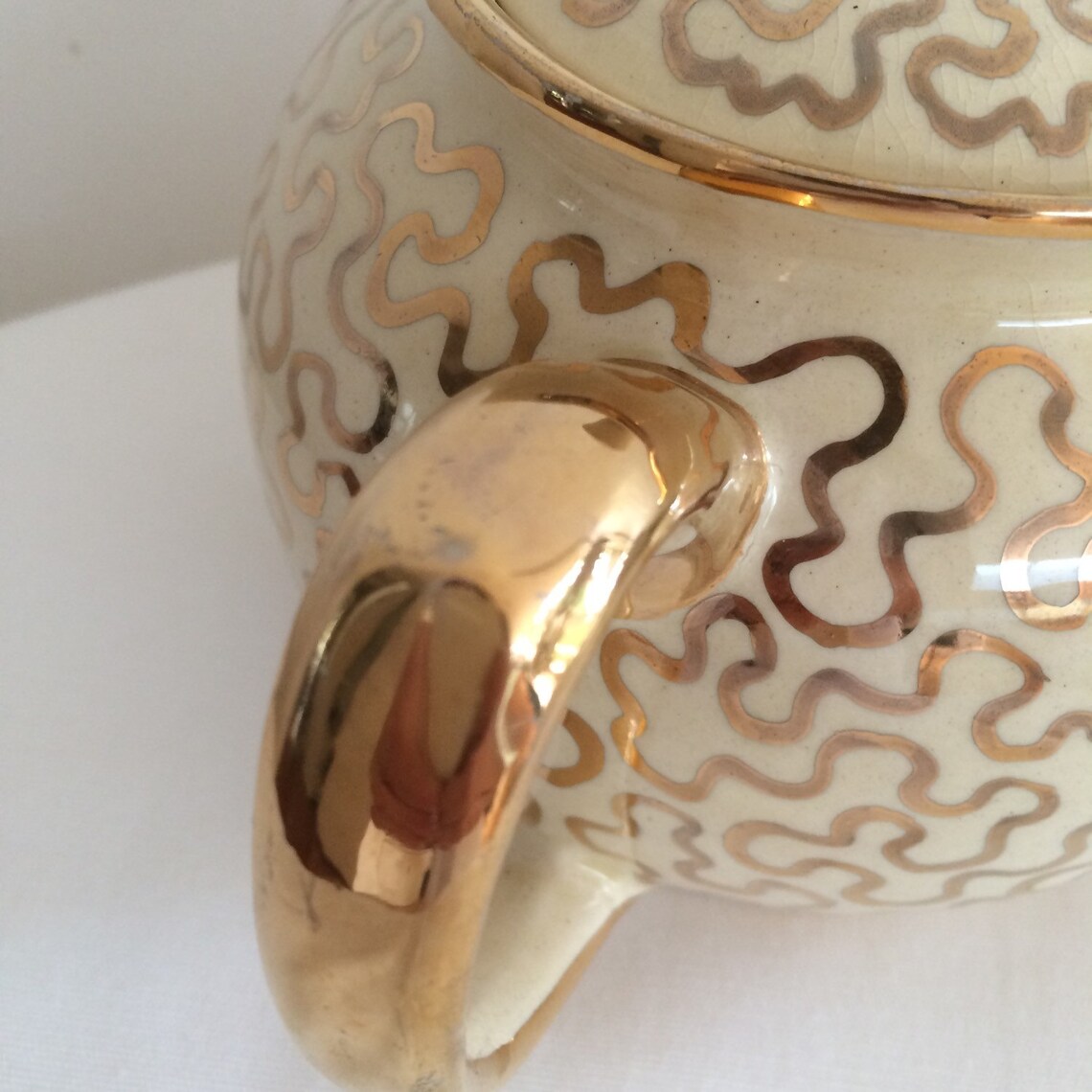 Sadler Teapot Gold Squiggles on Ivory 582R Teapot wide body Etsy