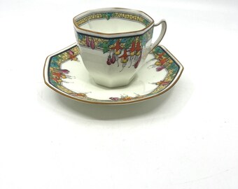 Royal Doulton Fuchsia Teaset c1920s Royal Doulton H3348  Octagonal Shape Cup and Saucer