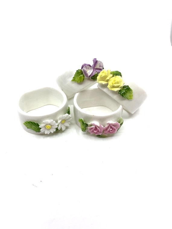 ヴィンテージ磁器の花柄ナプキンリング - 4個セット - Etsy 日本