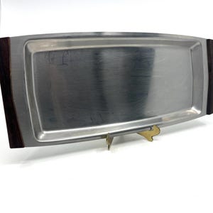 Scanli Tray Stainless Steel Timber Handle Retro Serveware c1960