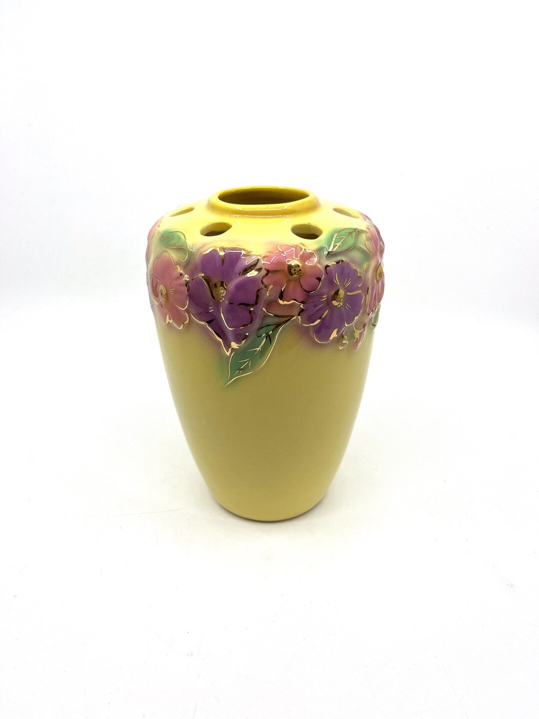 Kalmar Lustre Ware Vase Yellow 1950s 1960s Kitsch Australian Pottery