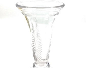 Vintage Stuart  Cut Crystal Tulip Vase Flower Vase Etched Frond  for  a yesteryear accent