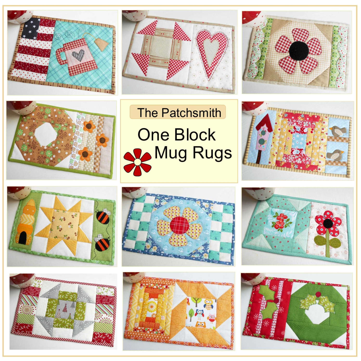 One Block Mug Rugs Pattern Book 10 Mini Quilts using a Etsy