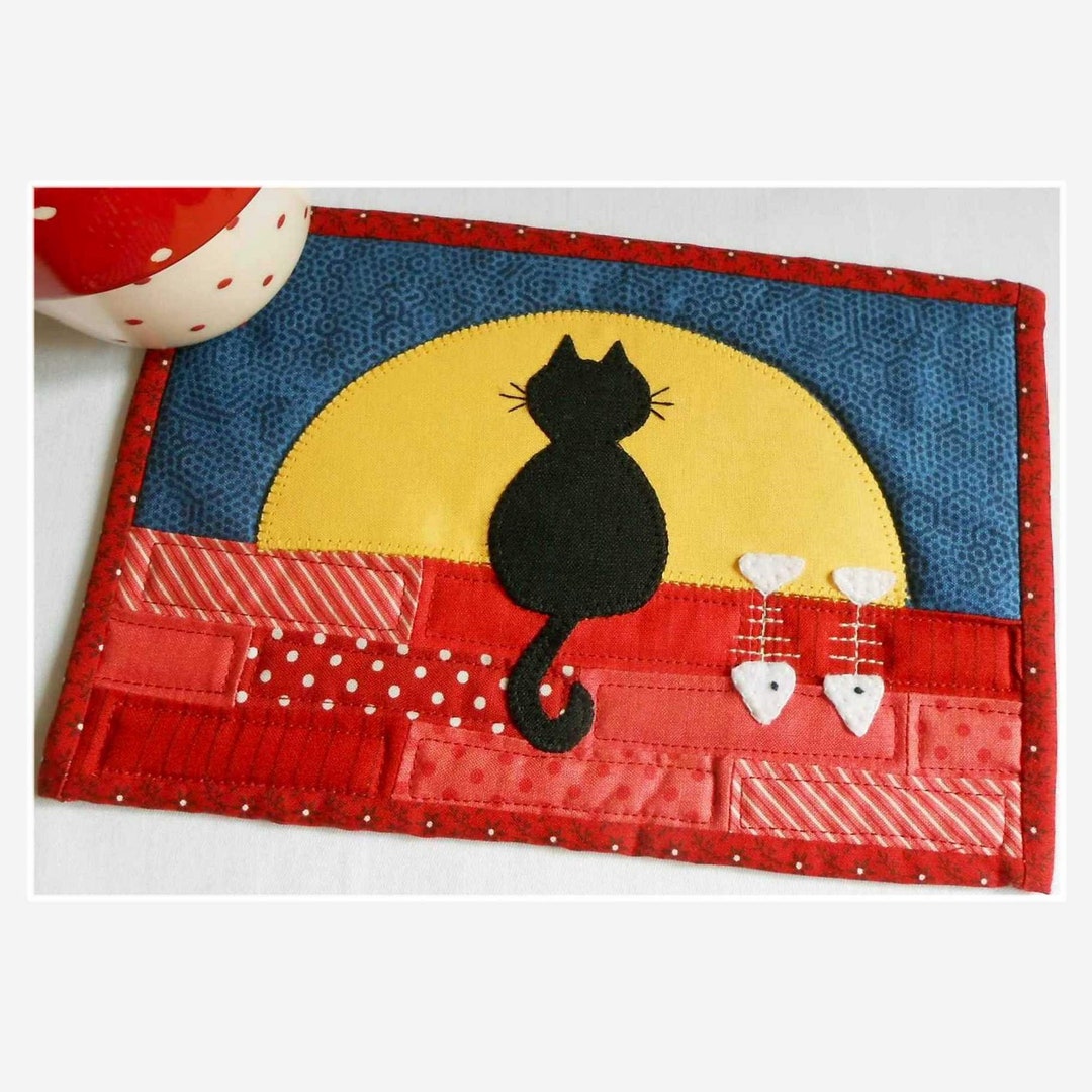 Moonlit Cat Mug Rug Pattern Two Designs in One Handy Pattern Etsy