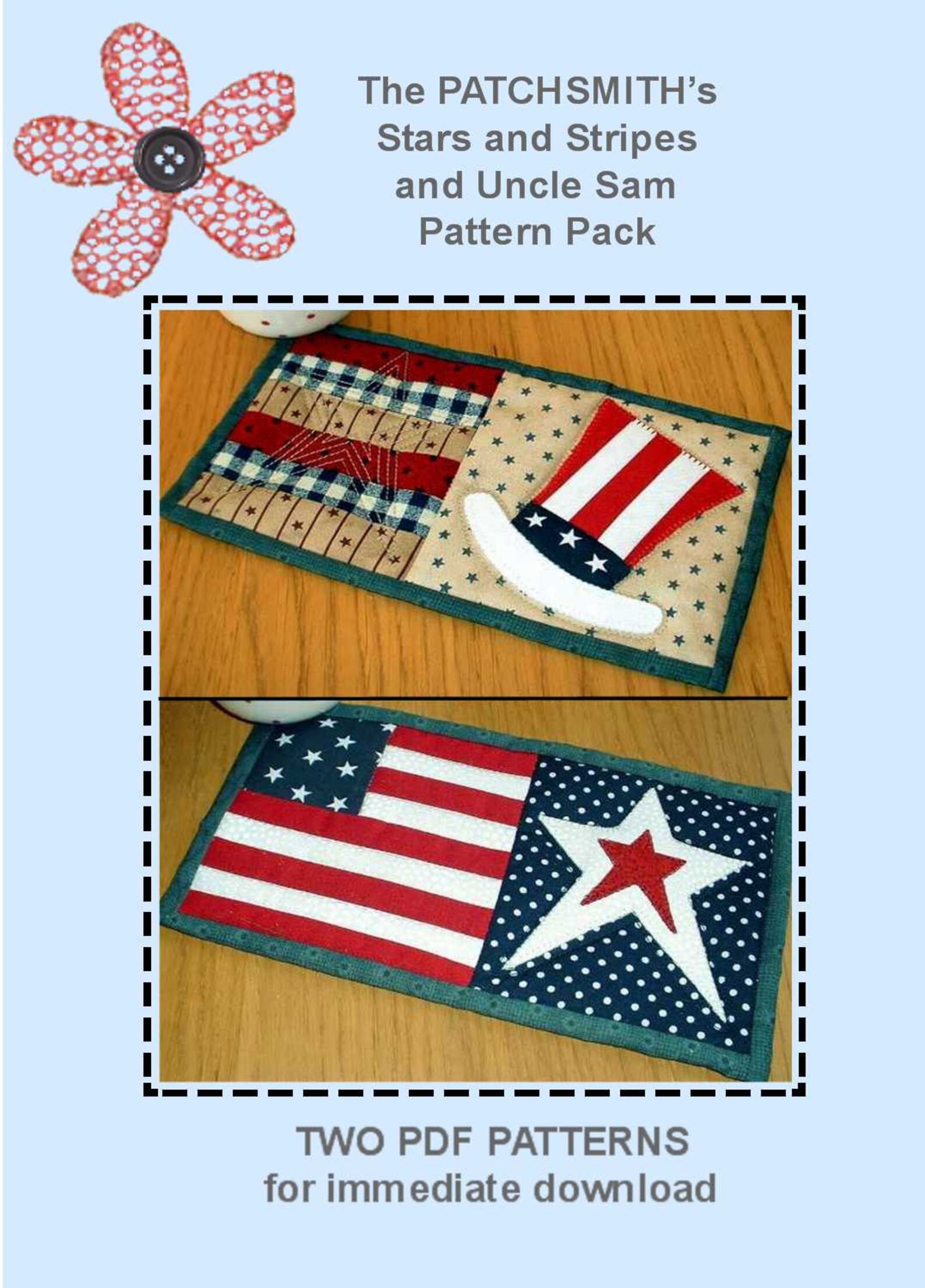 Stars Stripes and Uncle Sam Pattern Pack Two Mug Rug - Etsy