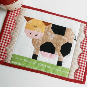 Patchwork Cow Mug Rug and Patchwork Block Pattern